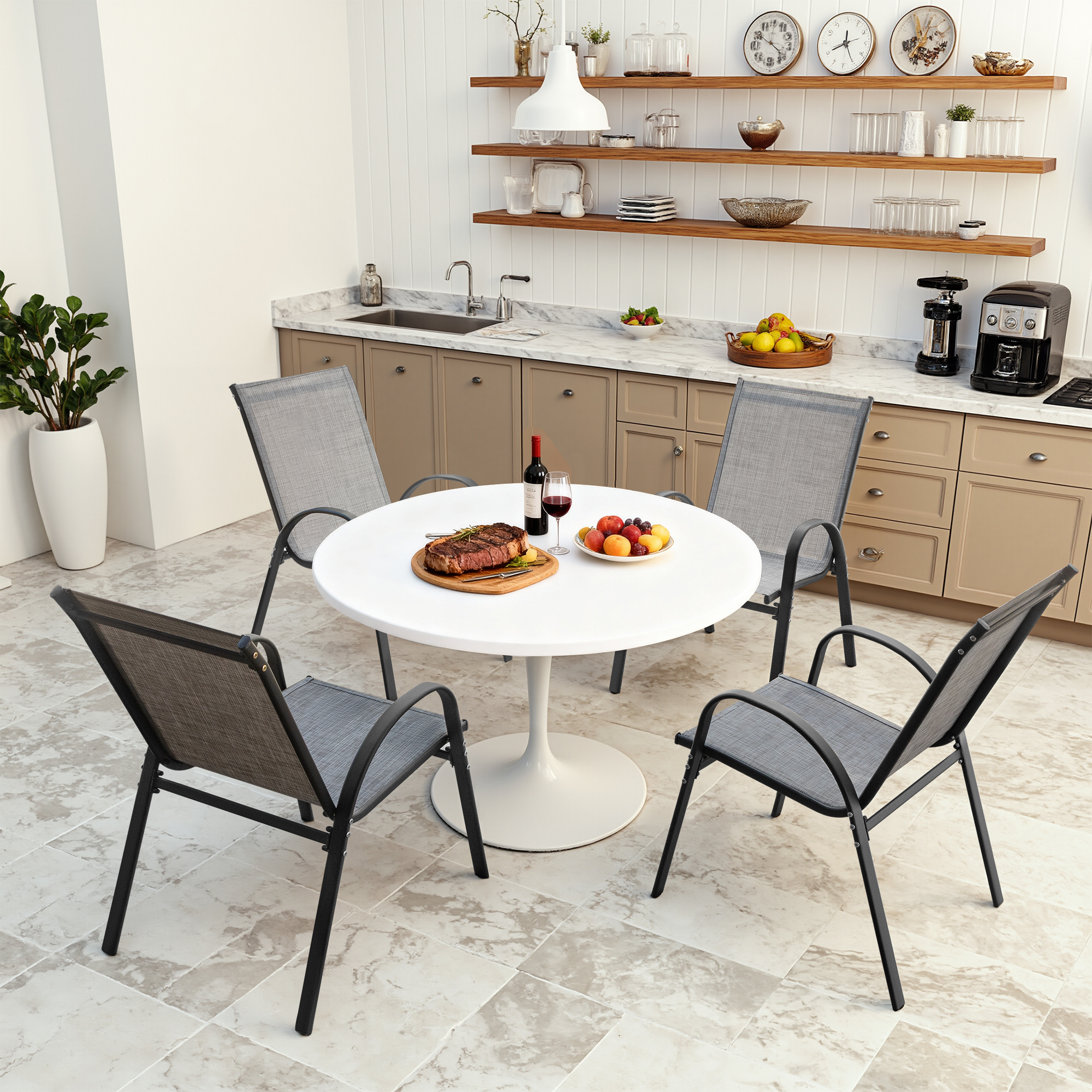 Vineego Dining Chairs Set of 4 Modern Kitchen Dinner Chairs with Metal Legs, Curved Armchairs Accent Chairs, Reading Chair, Bar Office Chair , Gray