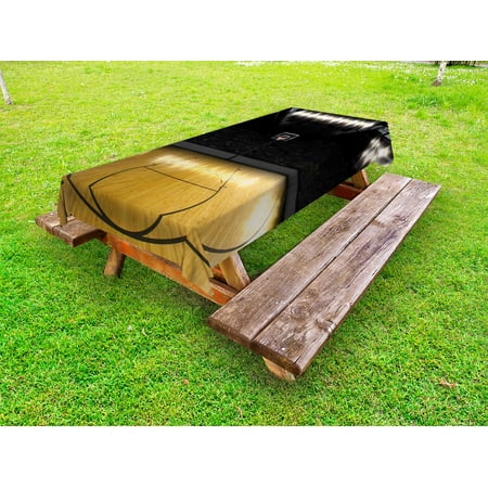 Arena Competition Suit Teen Room Outdoor Tablecloth, Empty Basketball Arena Competition Game Winner Champion Success Theme, Decorative Washable Fabric Picnic Tablecloth, 58 X 104 Inches, Pale Coffee Black, by Ambesonne ()