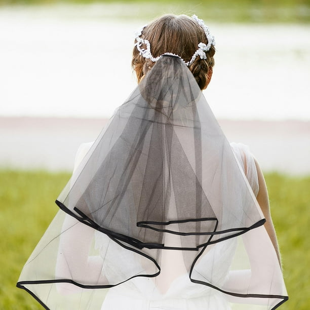 OULII Velo Corto Negro Con Doble Capa Para Novia Accesorio Y Decorativo En