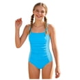 thumbnail image 1 of Ramiter Girls Bathing Suits Girls Swimsuit One Piece Modest Girls Bathing Suit Solid Square Neck Ruched Adjustable Straps Padded Swimwear Sky Blue,9-10 Years, 1 of 4