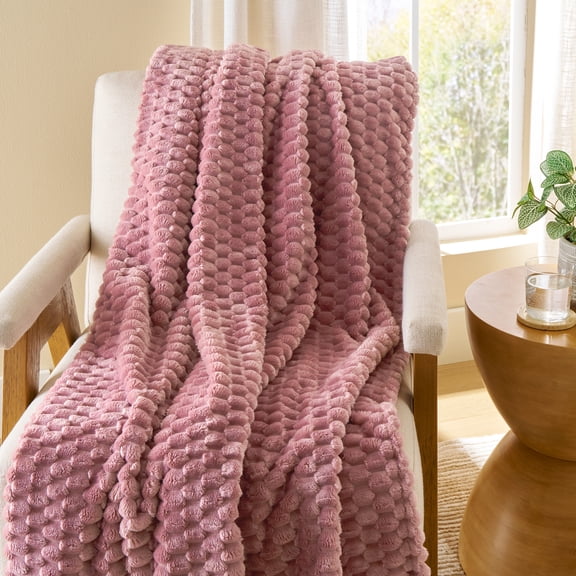 Better Homes & Gardens Textured Velvet Plush Oversized Couch Throw Blanket, Violet Gem