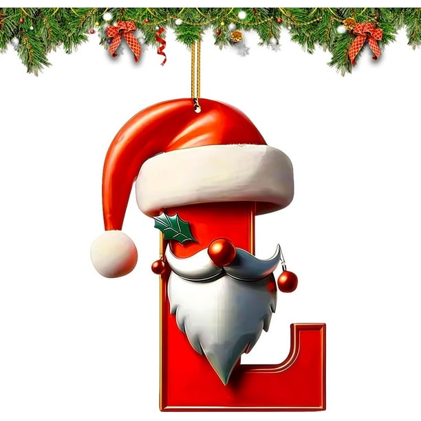 Adornos Navideños con Letras Del Alfabeto (26 Piezas) | Colgantes de Letras Acrílicas Personalizados con Gorros de Papá Noel | Decoraciones Navideñas Duraderas para El Hogar, La Oficina, La Escuela,