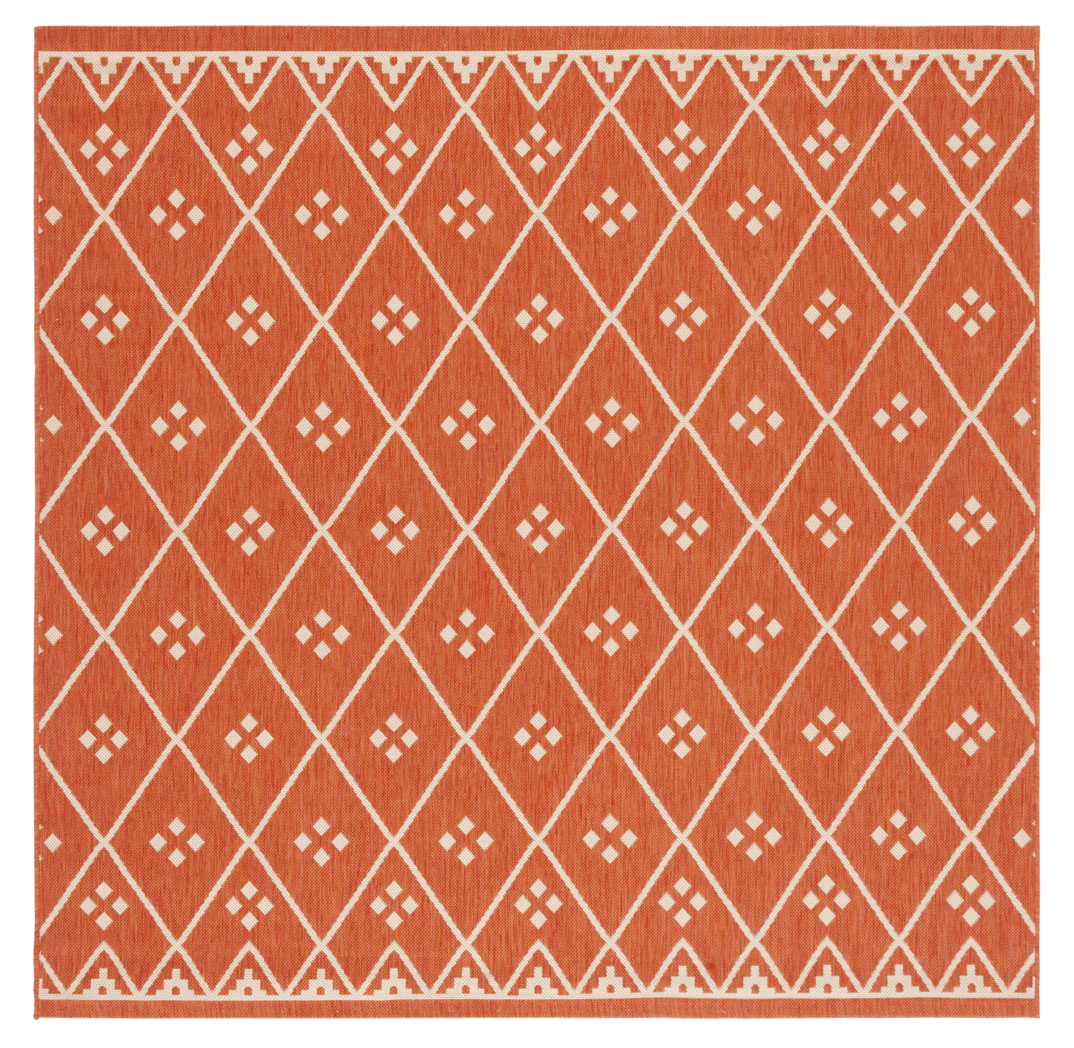 Safavieh Courtyard Cori Bordered Indoor/Outdoor Area Rug, Terracotta/Light Beige, 6'7" x 6'7" Square
