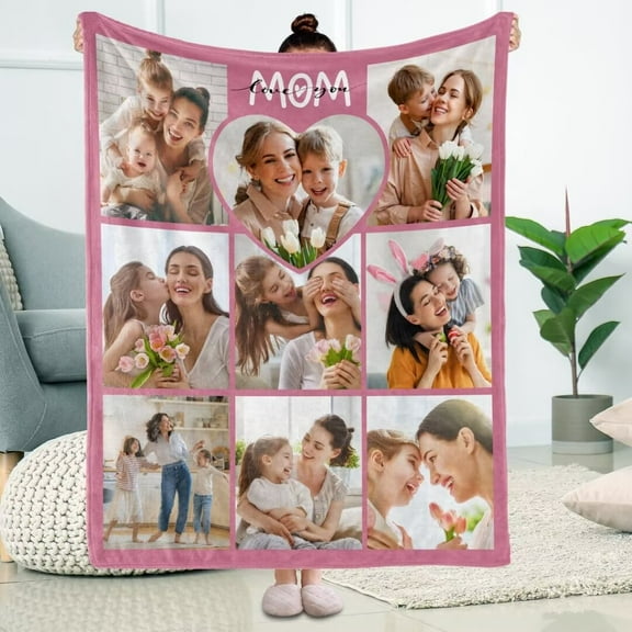 AISENIN Custom Mom Love you Photo Blanket Custom Blanket for Mom USA Gift For Mom Personalized Photo Blankets Birthday Gift For Mom Present Throw Blanket