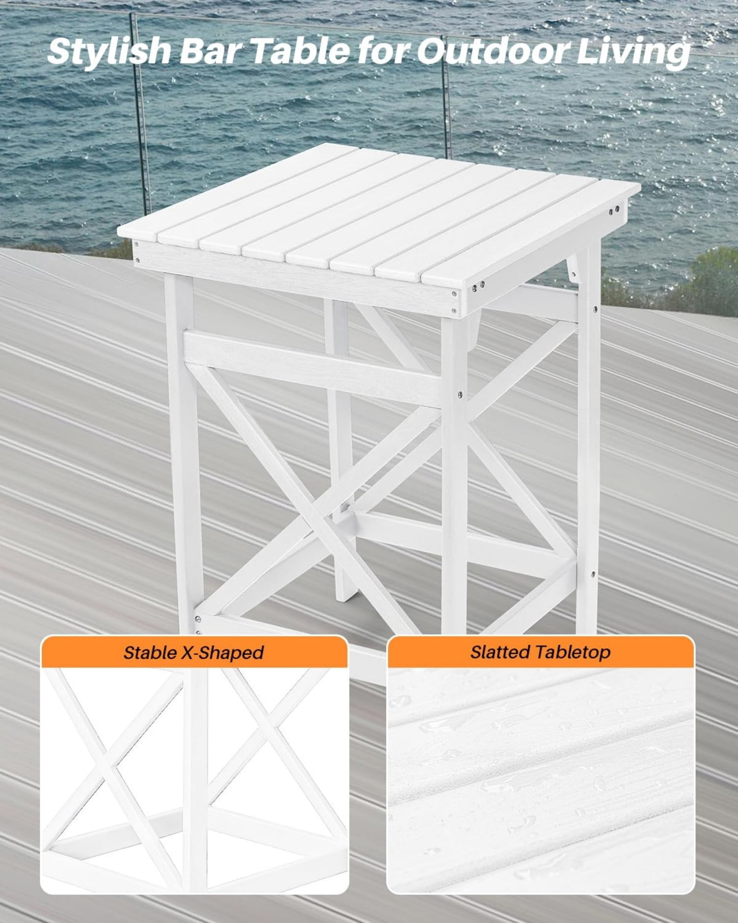 HDPE Outdoor Bar Table, 41" Adirondack Patio Bar Height Table, Weather Resistant High Top Pub Table for Poolside, Balcony, Porch, Garden, Pearl