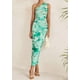 thumbnail image 3 of Vestido PRETTYGARDEN de un solo hombro con fruncido floral verde XL, 3 of 8