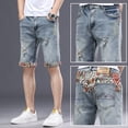 thumbnail image 5 of 2024 Pantalones cortos de mezclilla elásticos de cinco puntos para hombre, bordado de verano, versión coreana, sueltos, rectos, ajustados, casuales, versión coreana, 5 of 5