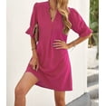 thumbnail image 4 of Minivestidos casuales fluidos para mujer, verano 2024, con escote en V fruncido, mangas acampanadas y bolsillos, 4 of 7