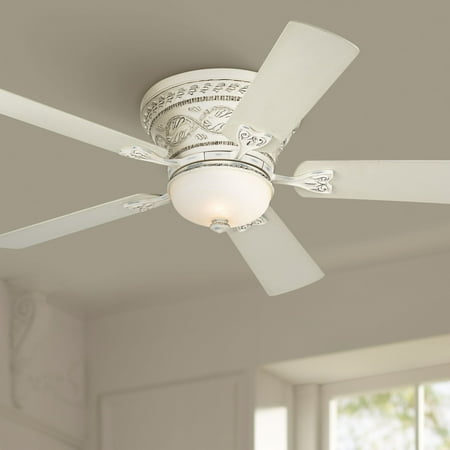 

52 Casa Vieja French Hugger Ceiling Fan with Light LED Dimmable Remote Rubbed White Frosted Glass for Living Room Kitchen Bedroom