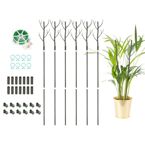 Uxcell Plant Support Stakes Set, 6 Pcs Twig Plant Stem Support Structures 43.3" Plants Branches Supports with Extension Poles, Orchid Clips, Plants Tie for House Potted Monstera, Brown