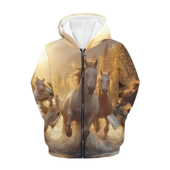 chaqlin Horses Zip up Hoodies for Girls 6-7 Soft Zipper Hoodie Sweatshirts Boys Long Sleeve Hooded Jacket Kids Sports Coat with Pockets