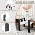 thumbnail image 2 of 2-Tier Tempered Glass End Table Set of 2, Modern Sofa Side Table with Open Storage Shelf, Steel Pipe and Metal Legs, Square Tea Table, Glass Nightstand for Living Room Bedroom Office, Black, 2 of 9