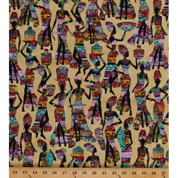Cotton Kenta African Ladies Women Baskets Africa Costumes Multi-Color Cotton Fabric Print by the Yard (KENTA-C7420-SAND)