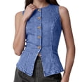 thumbnail image 2 of Women's Denim Vest Causal Crewneck Button Front Waistcoat Summer Slimming Vests for Women, 2 of 7