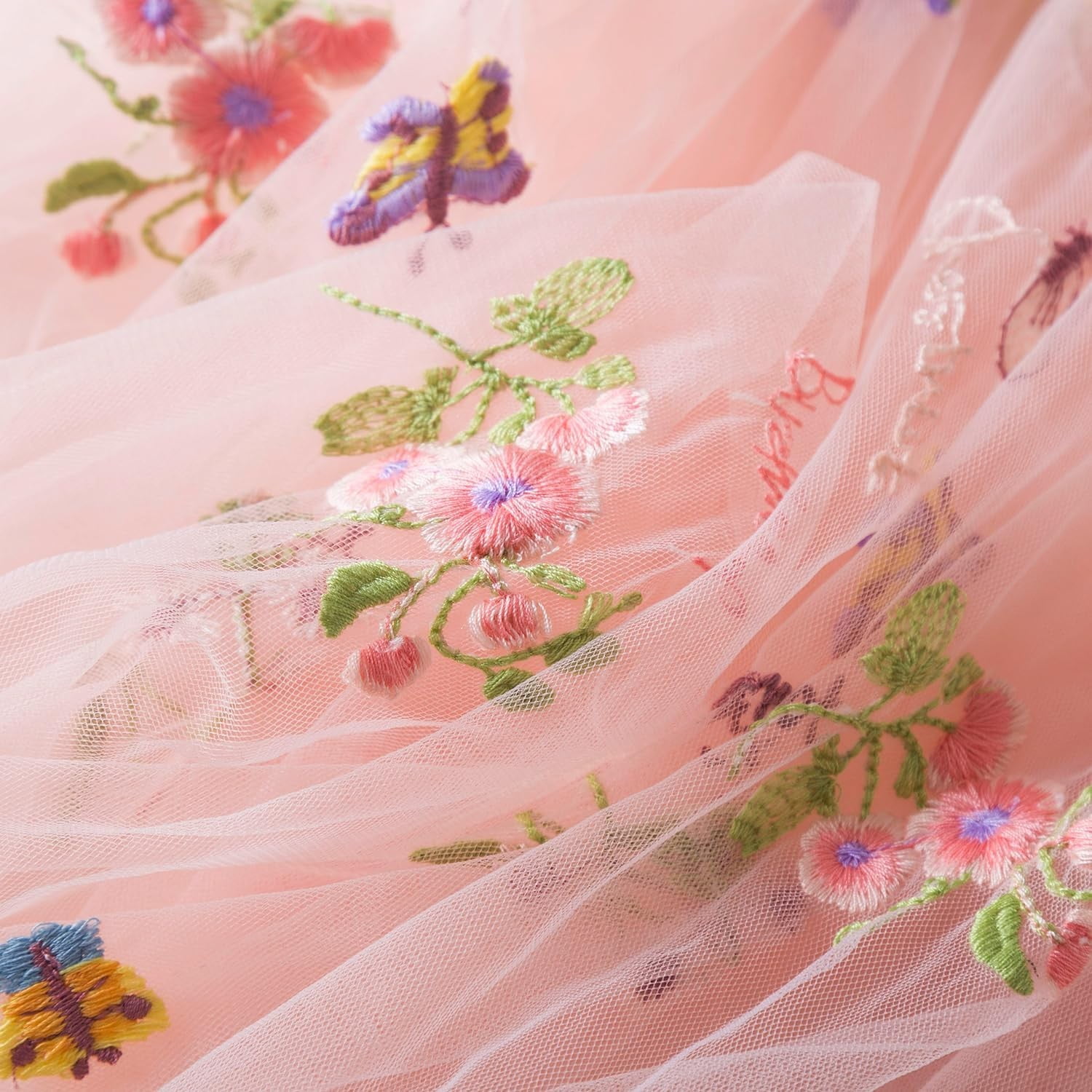 Pandaie Baby Girl Tulle Dress Flower Butterfly Wing Embroidery Sleeveless Romper Mesh Tutu Skirt Toddler Princess Birthday Party Dresses 6-12 Months Pink