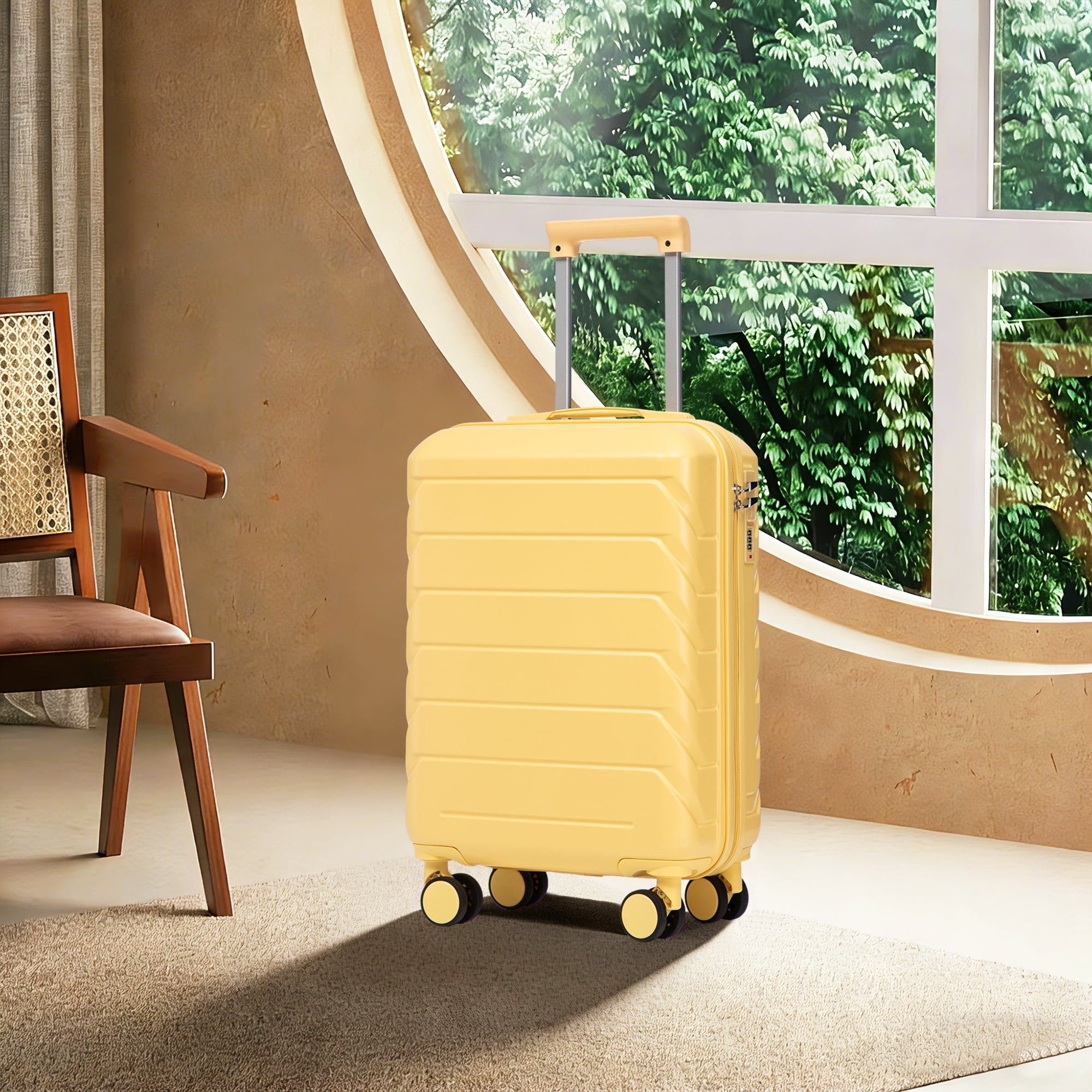 Leumius Hardside Carry on Luggage with Spinner Wheels, Hard Shell ABS Suitcase, 20-Inch Lightweight Expandable Rolling Luggage, Yellow