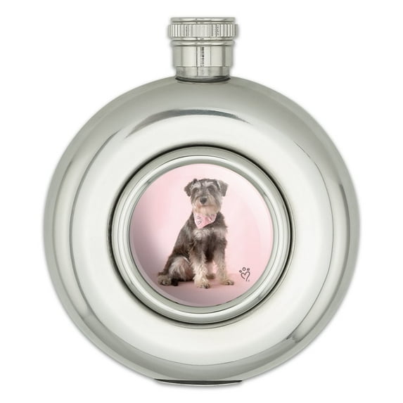 Schnauzer Puppy Dog with Bandana Sitting Round Stainless Steel 5oz Hip Drink Flask