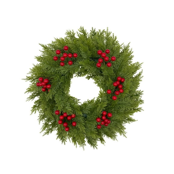Norfolk Pine Christmas Wreaths for Front Door Artificial Greenery Wreath with Red Berries for Outdoor Indoor Xmas Holiday Decor 44cm (B)