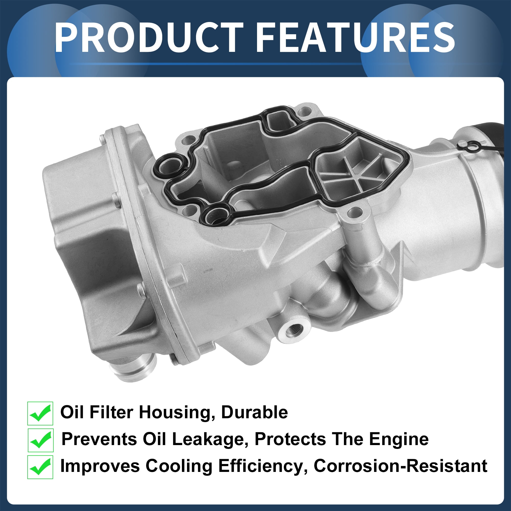 Engine Oil Filter Base Housing Assembly No.06F115397H for Audi A3 A4 TT Aluminum Alloy Silver Tone 1 Pc