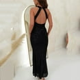 thumbnail image 6 of Halter Ballgown Formal Cocktail Dress for Women Olyvenn Criss Cross Neck Sparkly Sequins Solid Sundress Slim Fit Flowy Hip Wrap Wedding Guest Smocked Off Shoulder Sleeveless Prom Dress Black 6, 6 of 9
