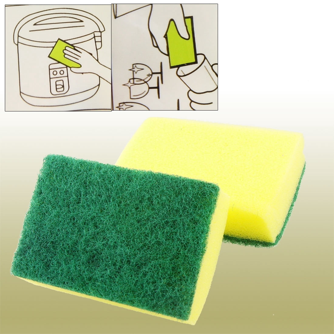 Unique Bargains Rectangle Kitchen Dish Washing Cleaning Scrub Sponge Pad 2Pcs