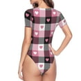 thumbnail image 4 of The Xecao Heart Plaid Women's Crew Neck Body Suit, a short-sleeved bodysuit and basic swimsuit, both comfort and style for dating and daily life, 4 of 9