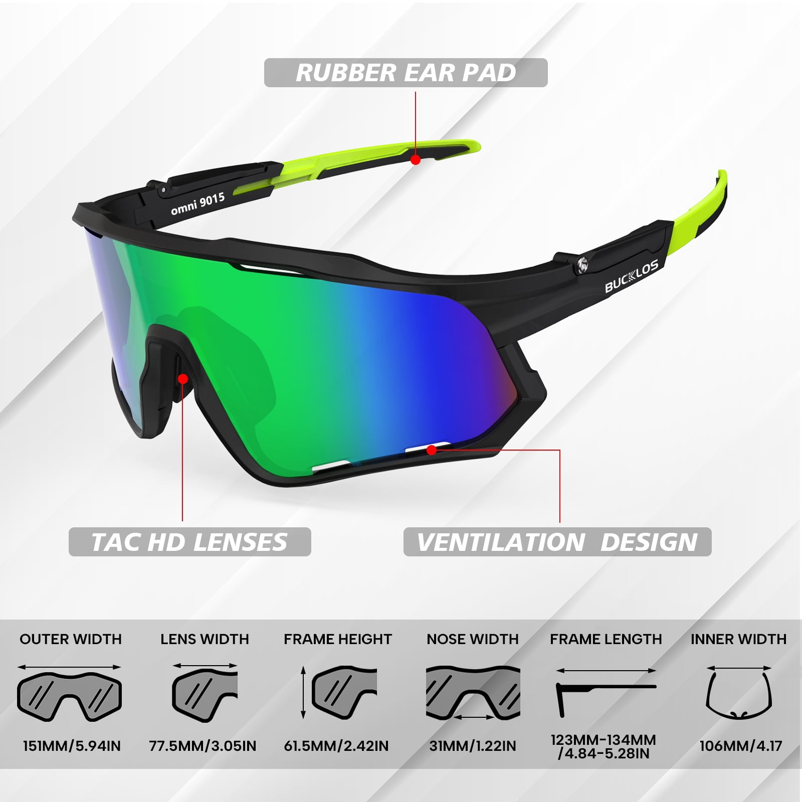 BUCKLOS Polarized Sunglasses Cycling UV400 Protection,TR90 Sports Goggles for Men Women,Running Baseball Golf Outdoor