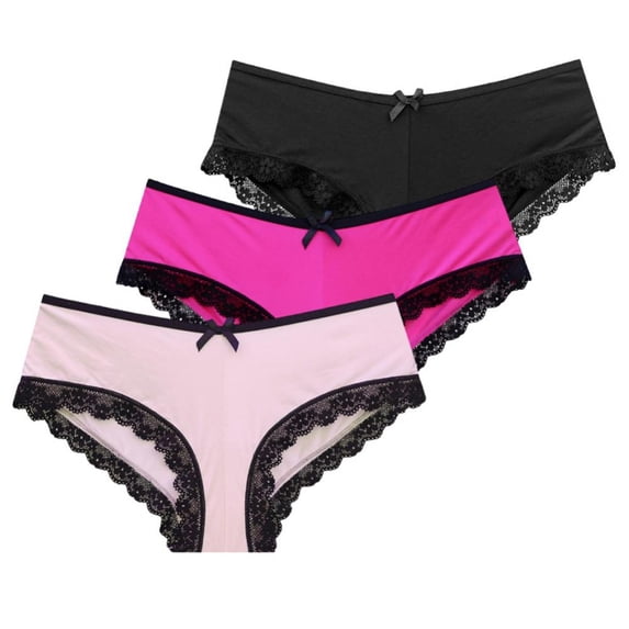 Womens Underwear Panties Cotton Brief Lace Breathable Stretch Medium Waist Pack of 3