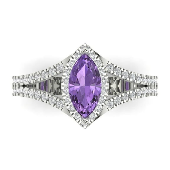 Halo Engagement Ring for Women - 1.2ct Simulated Alexandrite in 18K White Gold Promise Ring