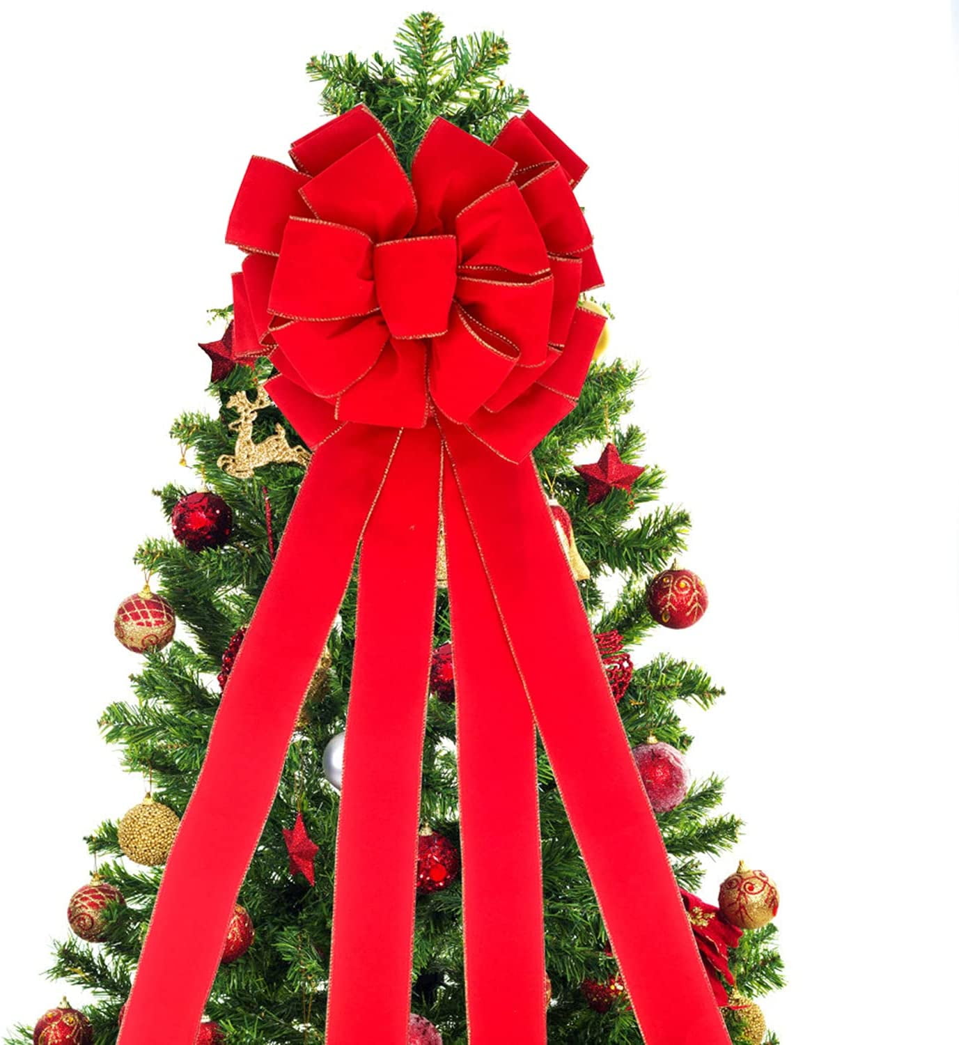Christmas Large Bows, Christmas Tree Topper, 45x12 Inches Bows for Wreath Floral, Outside