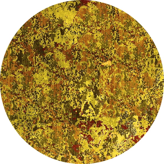 Ahgly Company Indoor Round Oriental Yellow Industrial Area Rugs, 4' Round