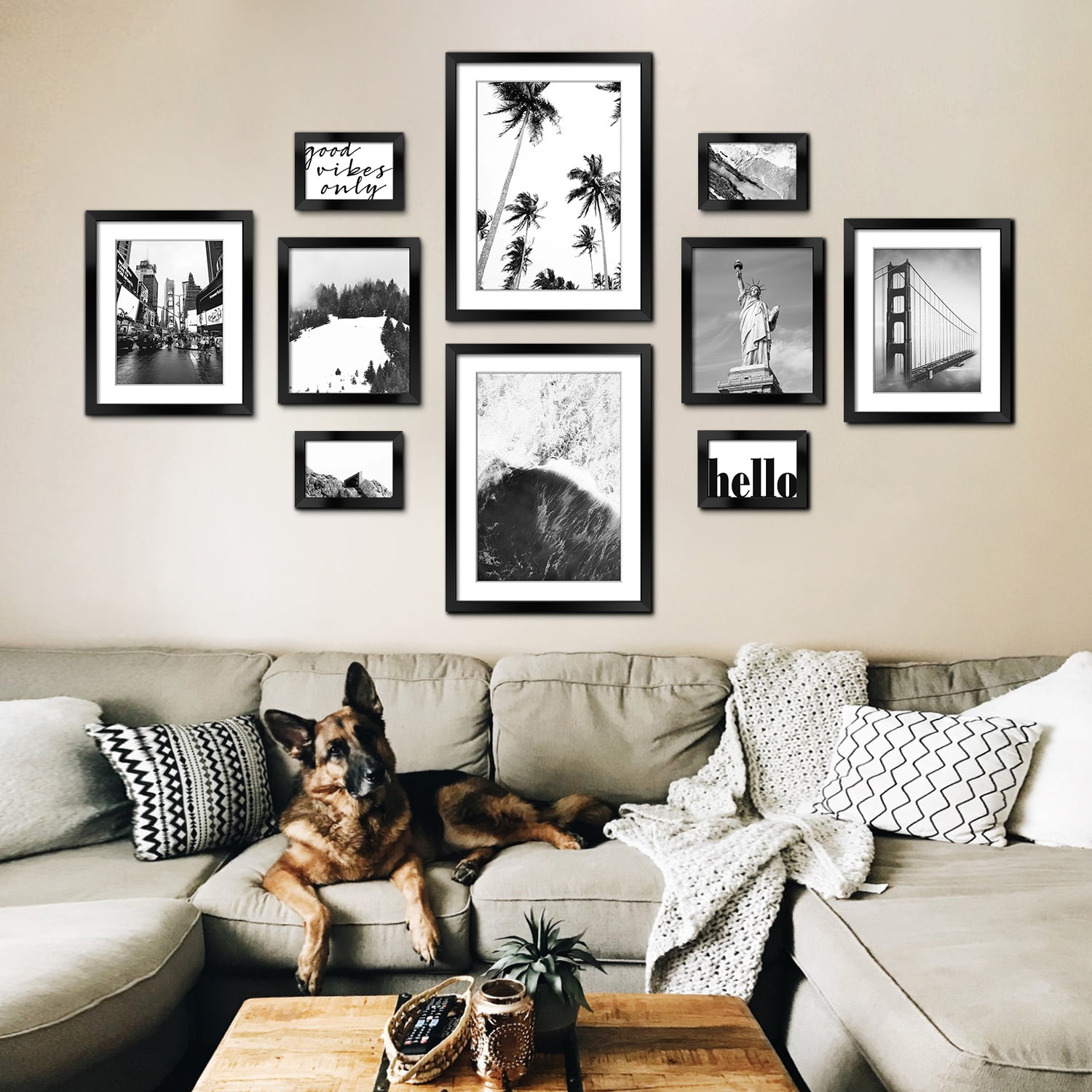Home Living Room Wall Hanging Gallery Kit Photo Frame Wall Hanging Small  Wall Decoration Hanging Wall Combination Picture Frame Simple Black And  White Vertical Photo Wall (Color : Black White Box) 