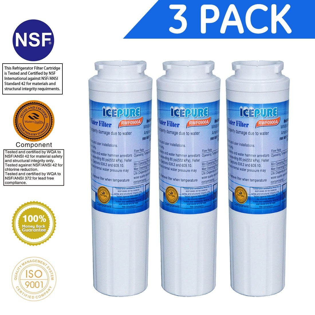 3-Pack IcePure Water Filter to Replace Samsung Kenmore Sears 3 Free Shipping 