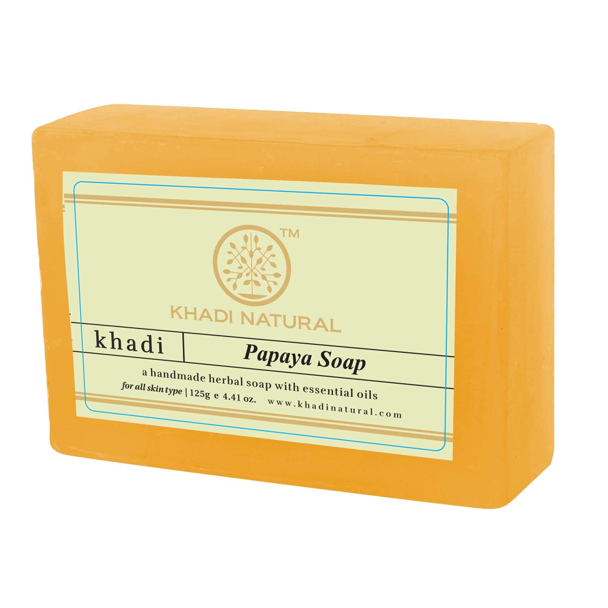 KHADI NATURAL PAPAYA SOAP BAR , 125g ( Oz) - Papaya Brightening Soap -  for Exfoliates & Cleanses Body-Facial - Reduces Acne Scars, Age Spots &  Fine Lines 