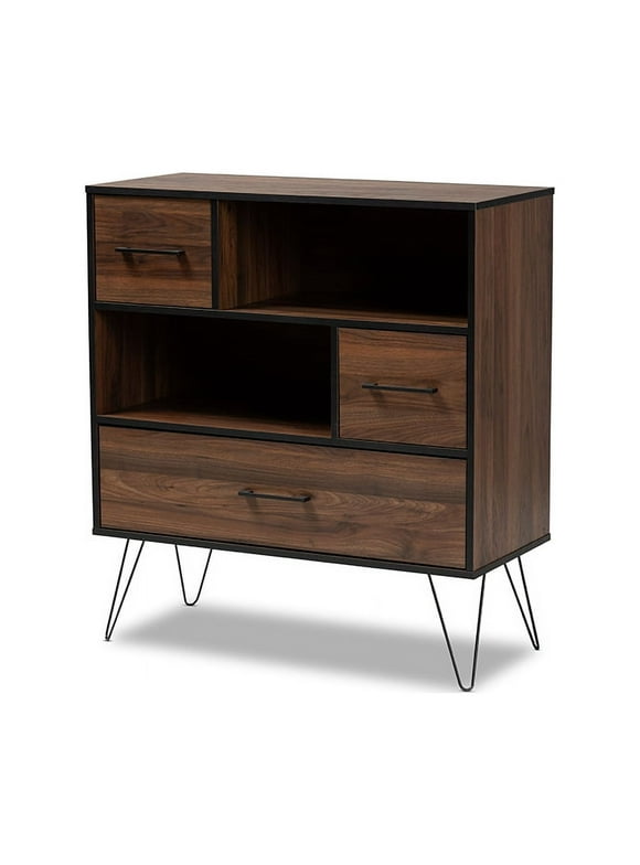 Charis Modern and Transitional Two-Tone Walnut Brown and Black Finished Wood 1-Drawer Bookcase