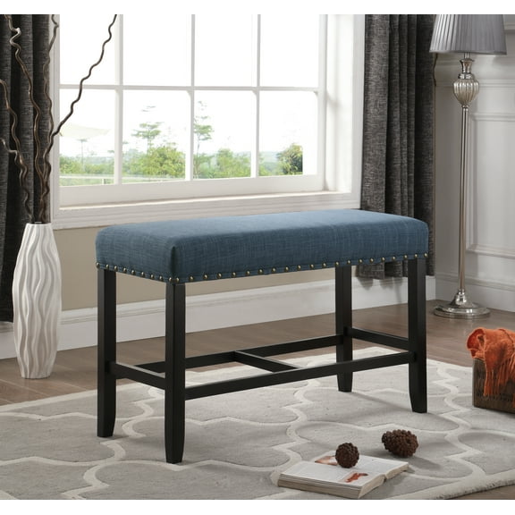CoSoTower Fabric Counter Height Dining Bench with Nailhead Trim, Blue