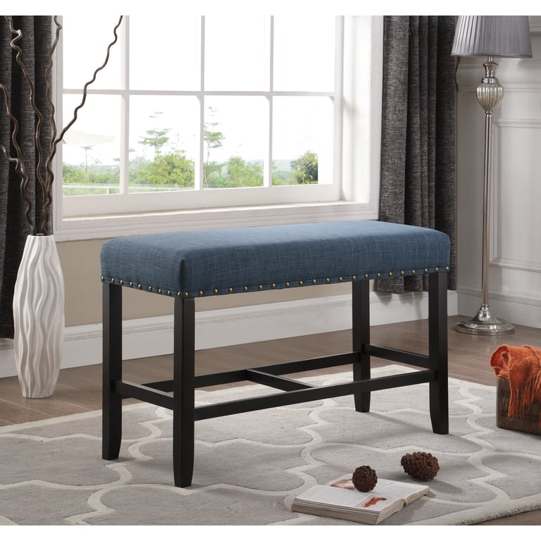Roundhill Furniture Biony Counter Dining Bench, Blue photo 2