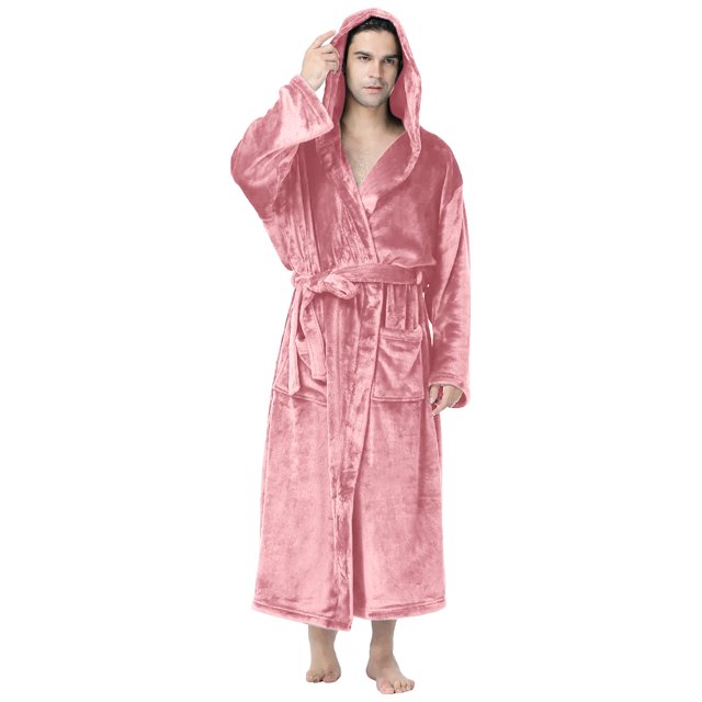 GPOECD Men's Plus Size Solid Color Hooded Drawstring Long Sleeve Pocket Home Leisure Wear Long Robe for Use as Mens Pajamas RD2,XXXL