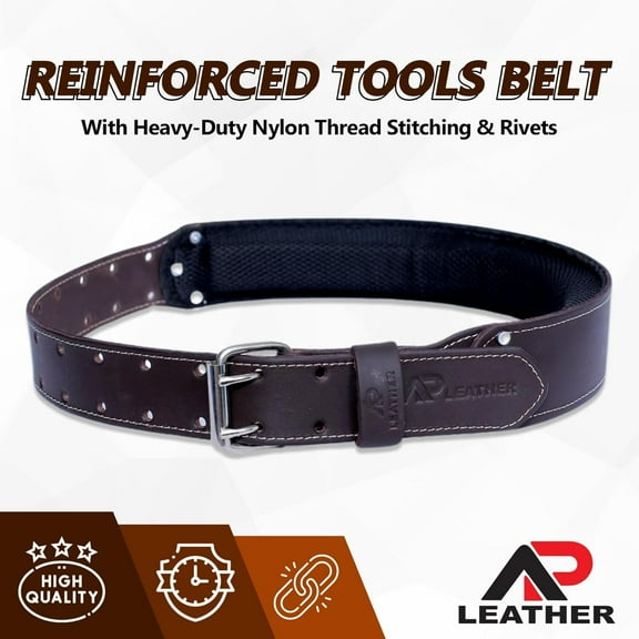 Premium Oil Tanned Leather Tool Belt for 30-52 Inch Waist, 4mm Thick with Padded Comfort