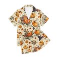 thumbnail image 5 of Satin Pajamas for Womens Halloween Cute Silk Sleepwear Short Sleeve Collared Shirts Shorts Casual Two Piece Pjs Set Beige, XXL, 5 of 6