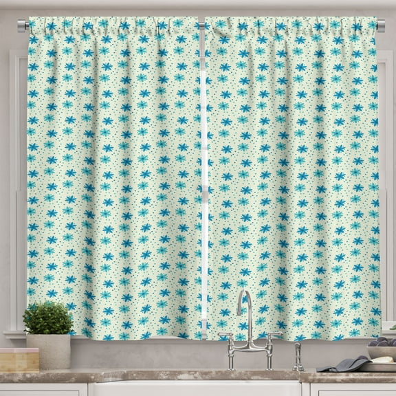 Ambesonne Ivory and Blue Kitchen Curtains, Nostalgic Flower, 55"x39", Blue Turquoise and Ivory