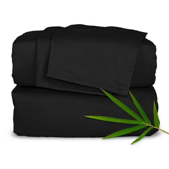 PURE BAMBOO Sheets Queen Size Bed Sheet 4 Piece Set, Genuine 100% Organic Bamboo Viscose, Luxuriously Soft & Cooling, Double Stitching, 16" Deep Pockets (Queen, Black)