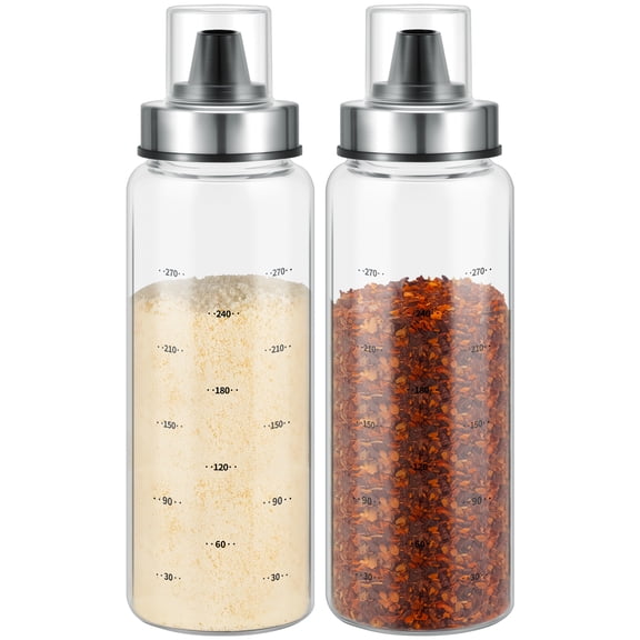 NiHome 2-Pack 10 oz Glass Spice Shaker Set with Stainless Steel Lid, Wide Mouth Cheese Shaker for Parmesan, Red Pepper Flakes, Pizza and Pasta Seasonings, Dishwasher Safe