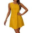 thumbnail image 2 of XUNKUSGA Shirt Dress Classic Cotton Linen Womens Dresses with Pockets Casual Crew Neck Tank Dress Loose Sleeveless Mini Dress for Vacation S-5XL,Yellow, 2 of 8