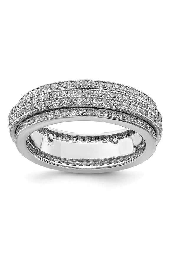 White Sterling Silver Ring Band Eternity Polished Rhodium-plated pave Motion