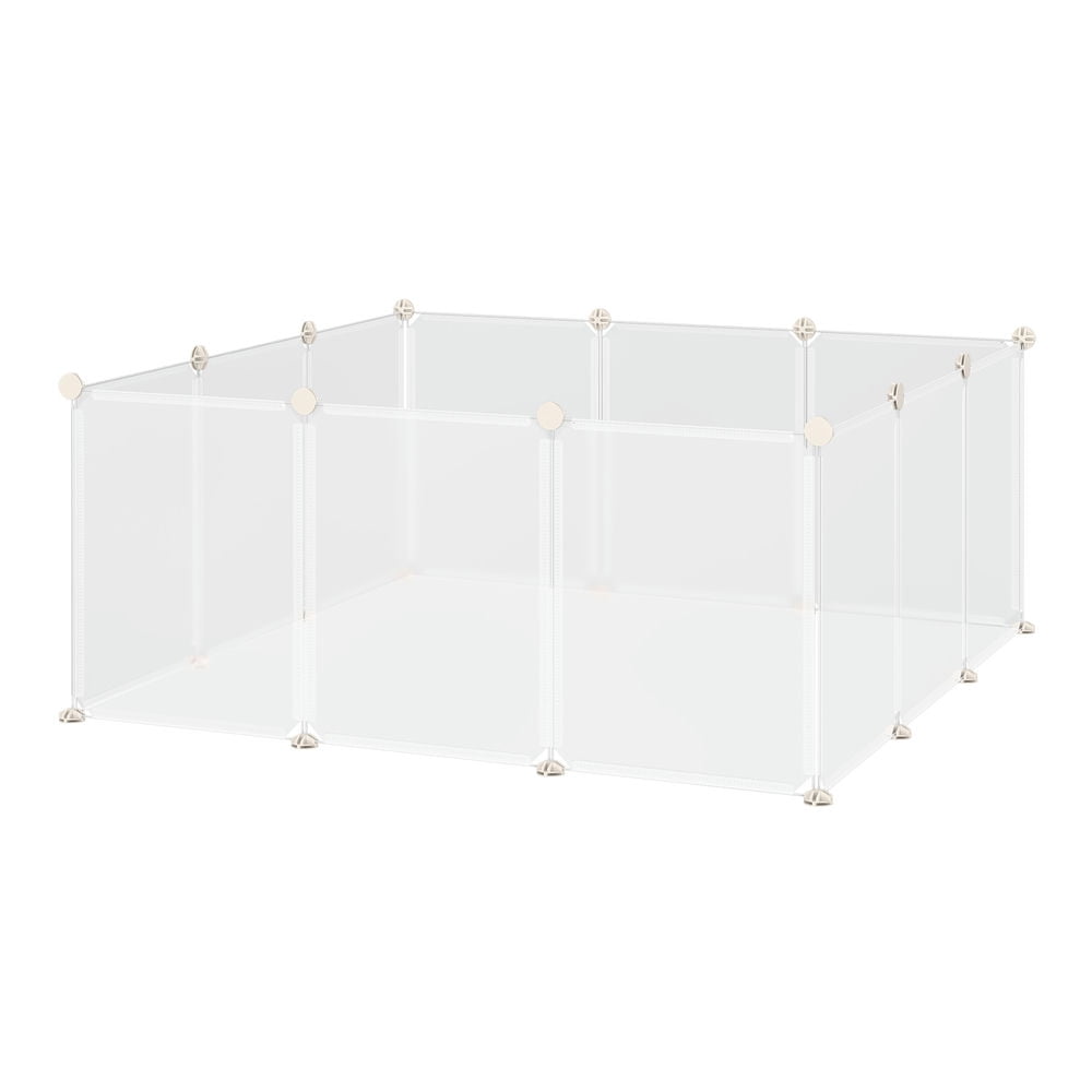 Barara King Pet Playpen DIY Small Animal Cage Open Enclosure Portable Plastic Fence 12 Panels for Bunny Chinchilla Guinea Pig White, 18" x 14"