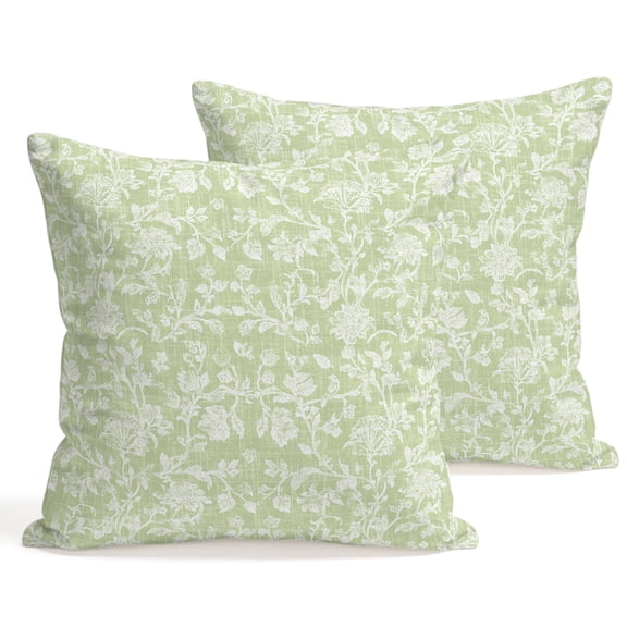 Throw Pillow Covers 18x18 Inch Set of 2 Sage Green Rose Leaves Decorative Pillows Cushion Case Soft Square Pillowcases Floral Vines Branches Linen Throw Pillows for Couch Sofa Bed Chair Home Decor