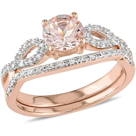 Tangelo 4\/5 Carat T.G.W. Morganite with 1\/6 Carat T.W. Diamond 10kt Rose Gold Infinity Design 