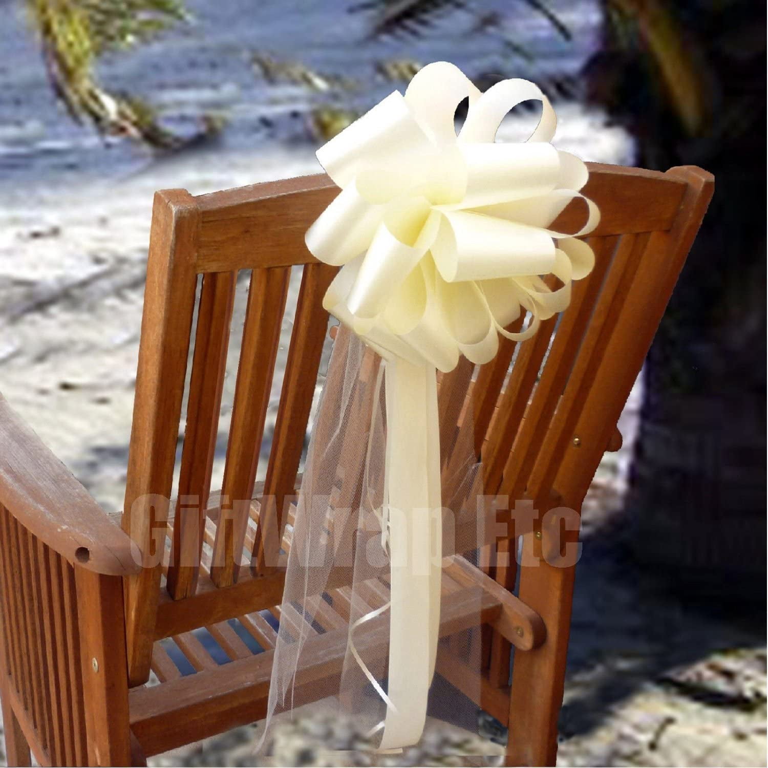 Large Ivory Pull Bows with Long Tulle Tails - 9" Wide, Set of 6, Easter, Spring, Wedding Pew Bows, Mother's Day, Aisle Decor, Reception, Anniversary, Birthday, School Dance, Fundraiser, Store Front