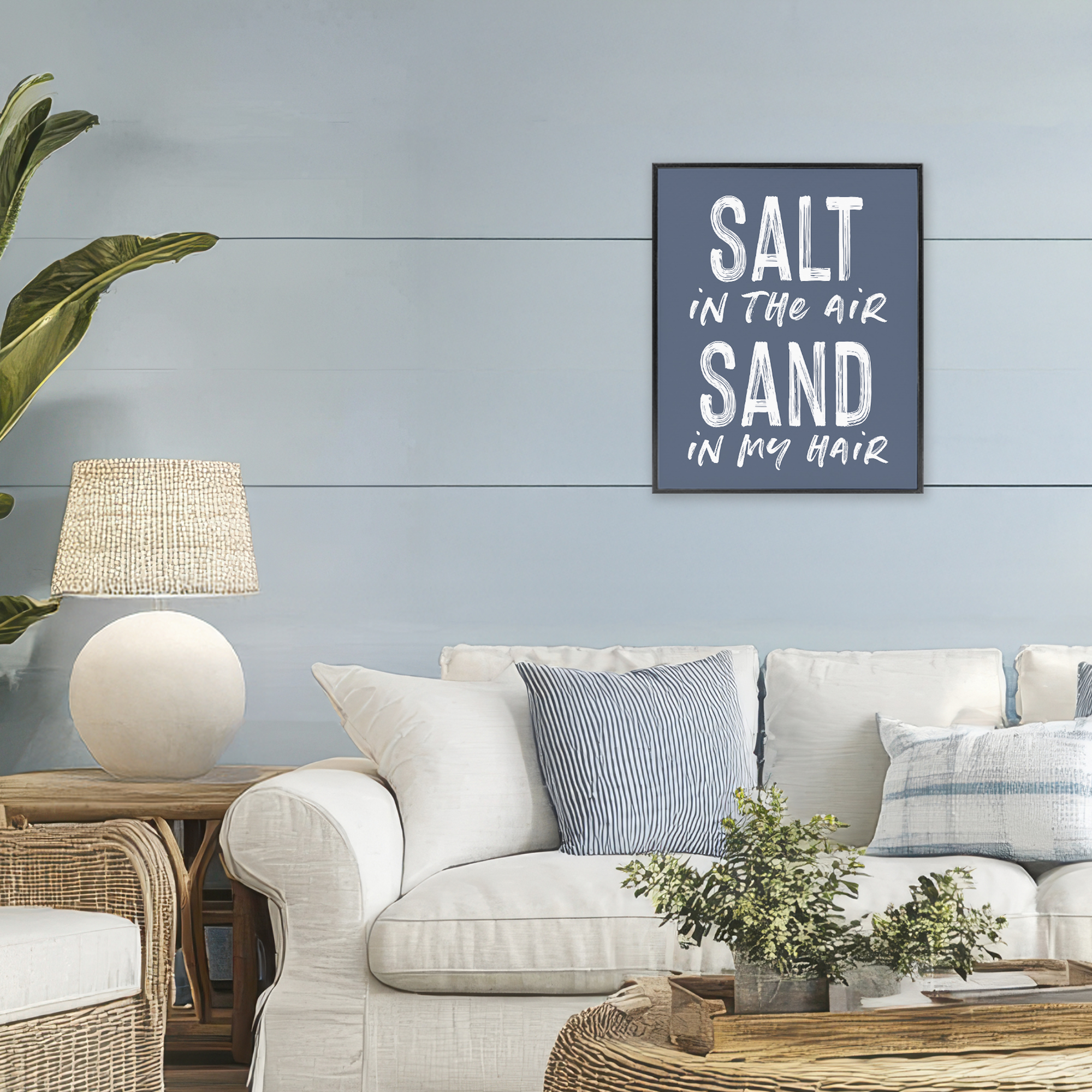 Summer Sentiment Salt Sand In Hair Black Framed Giclee Art, design by Lettered and Lined